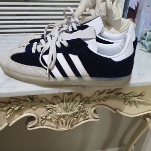 Adidas Men's Dark Blue and White Sneakers